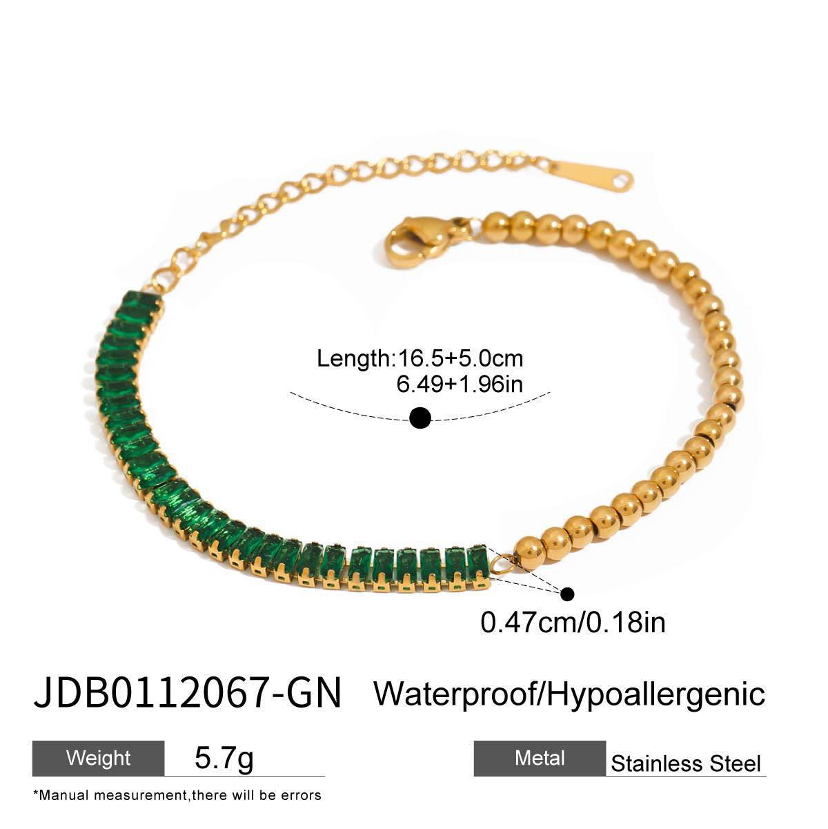 Champagner-Gold Armband mit grünem Herz – Bild 4 | LuxeStyle