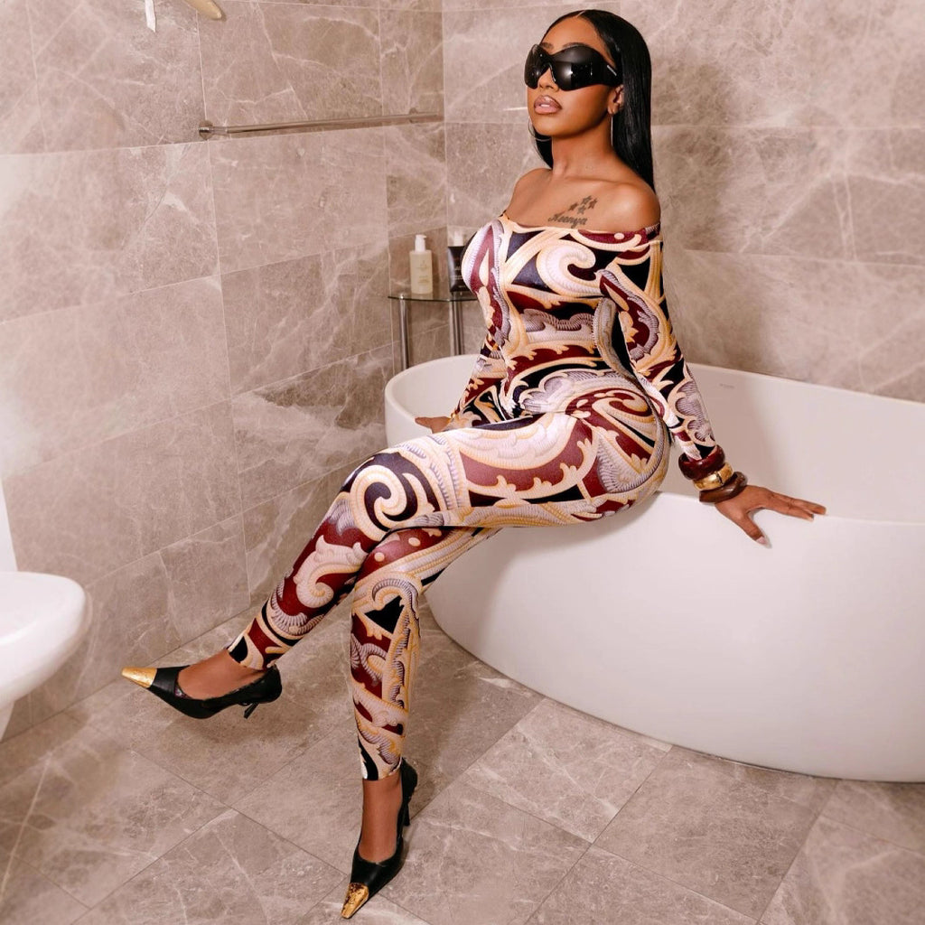 Jumpsuit mit Print und Off-Shoulder