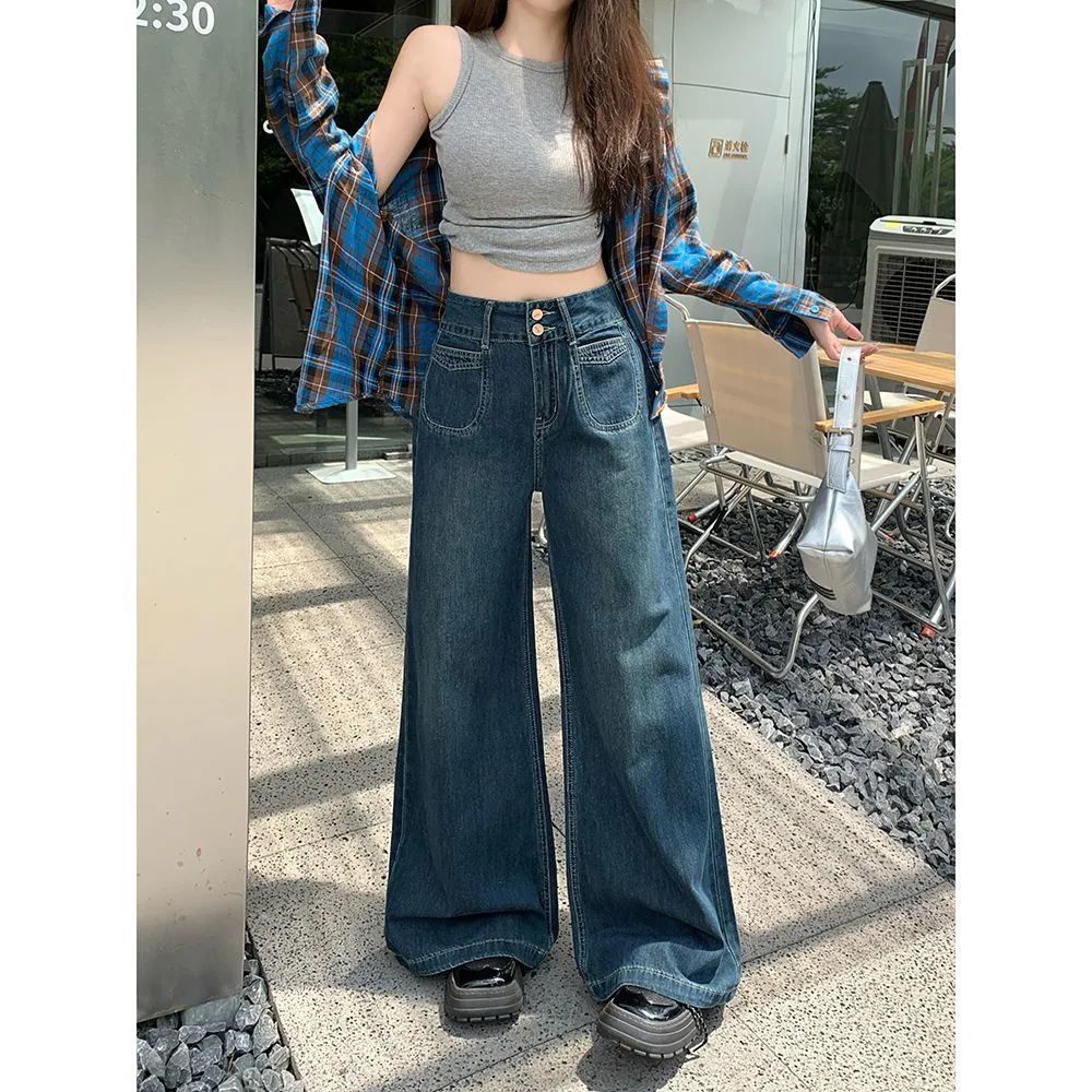 Dunkelblaue Jeans, hoch geschnitten