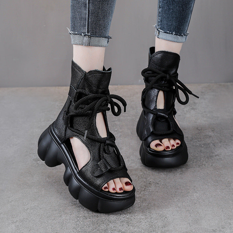 Peep-Toe Plateau-Sandalen aus Echtleder