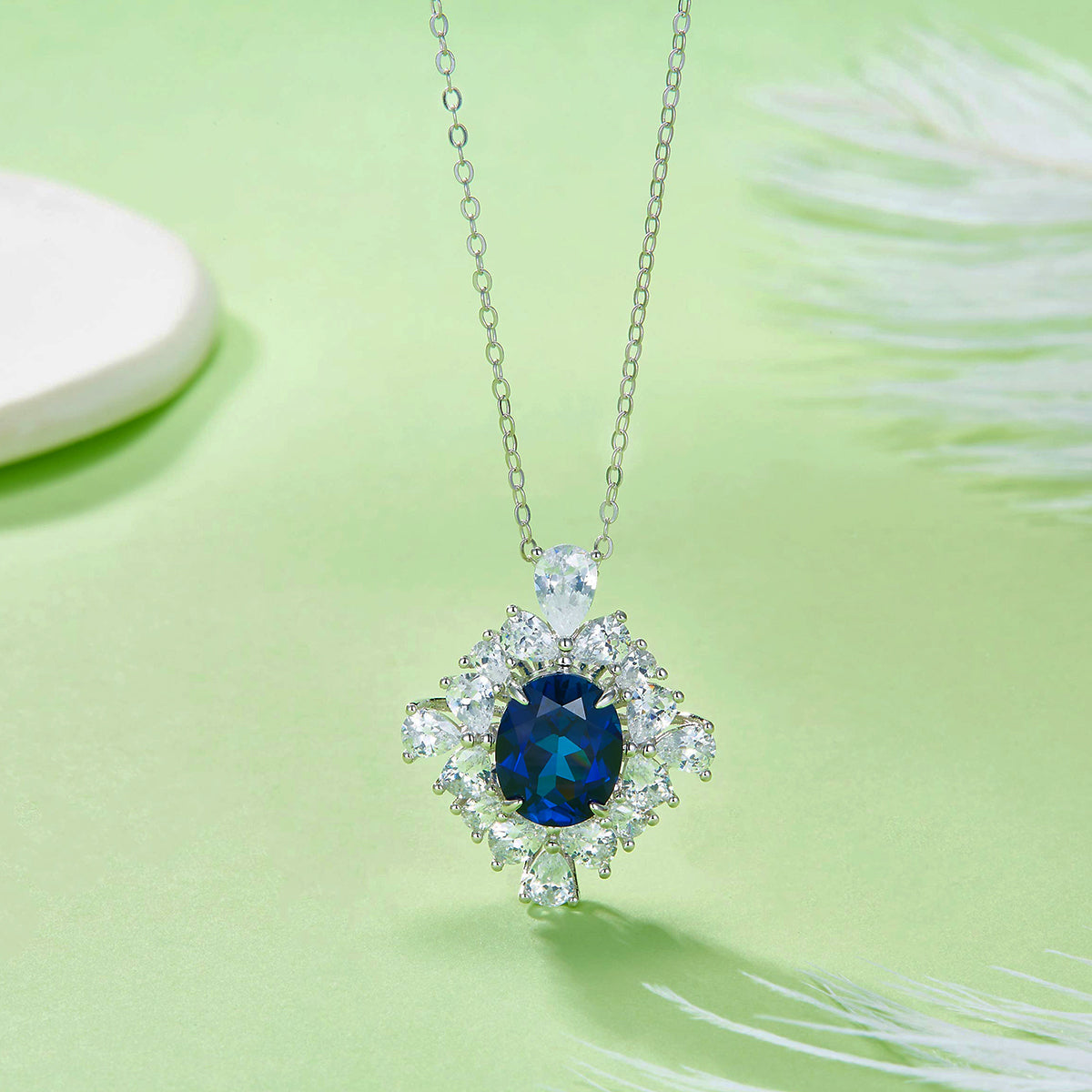 Edelstein-Anhänger «Blüten-Halo» · 925 Silber