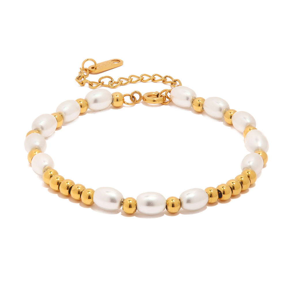 Perlenarmband aus Edelstahl, vergoldet – Bild 6 | LuxeStyle