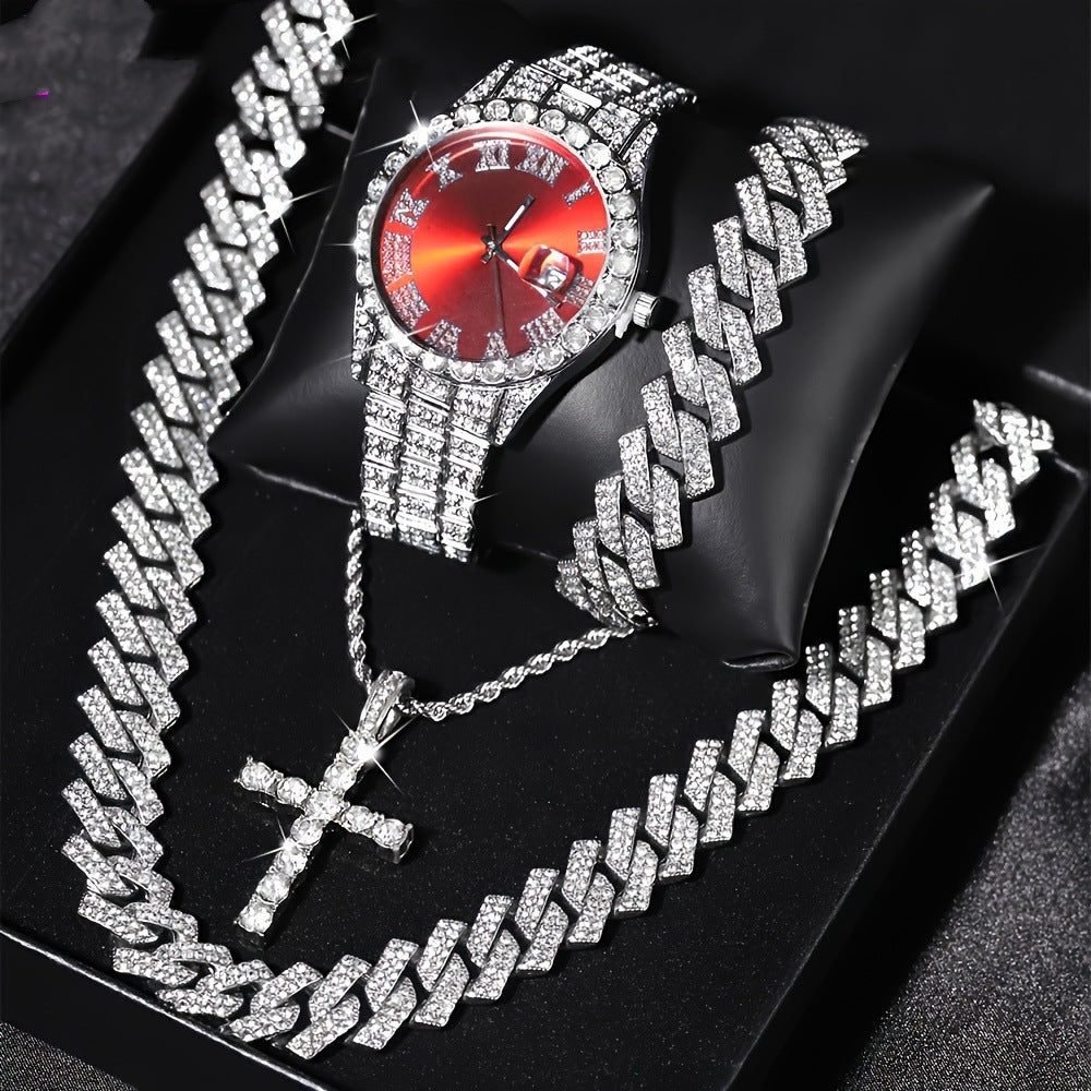 Quarz-Herrenuhr mit Cuban Armband