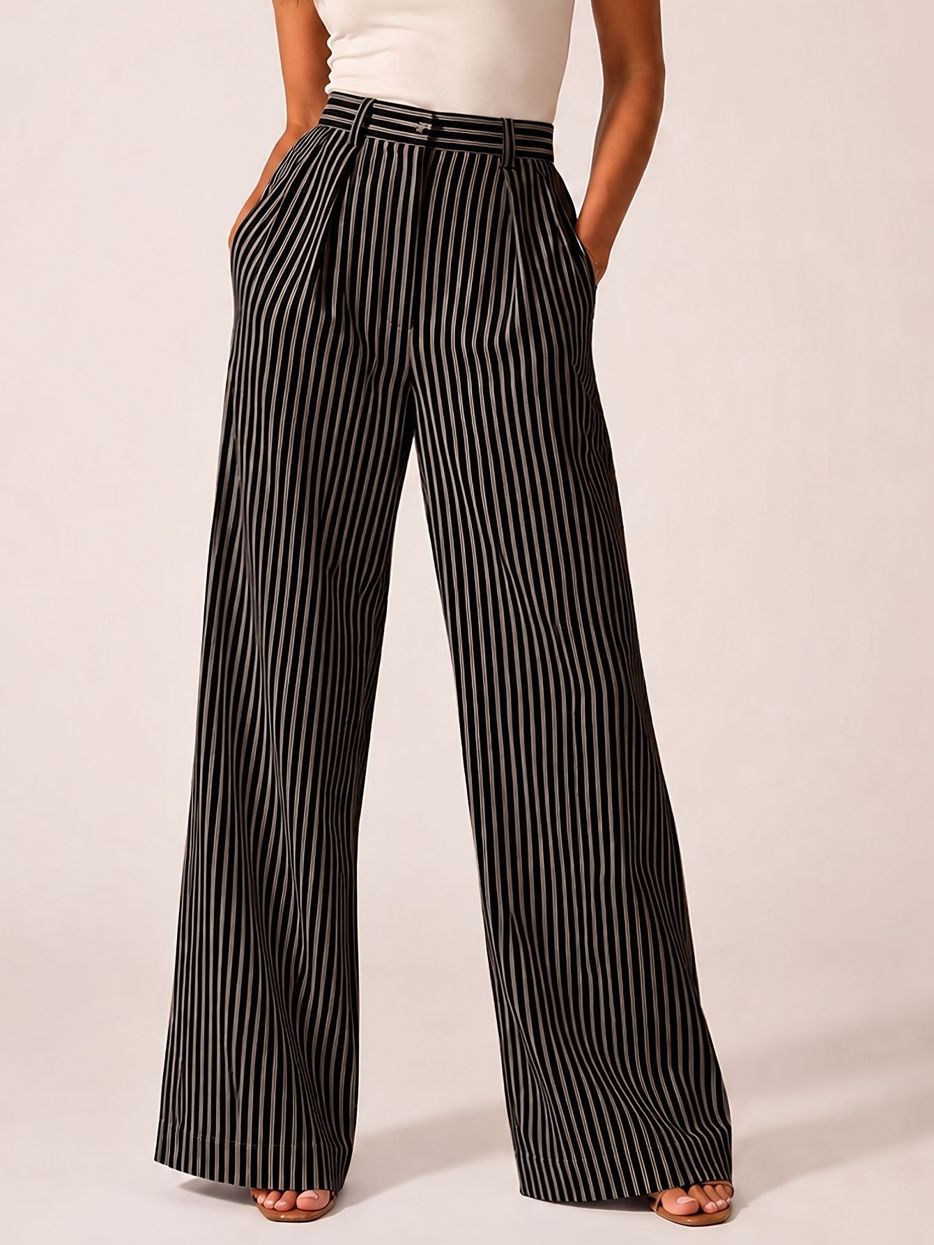 Gestreifte Wide-Leg Hose mit weitem Bein