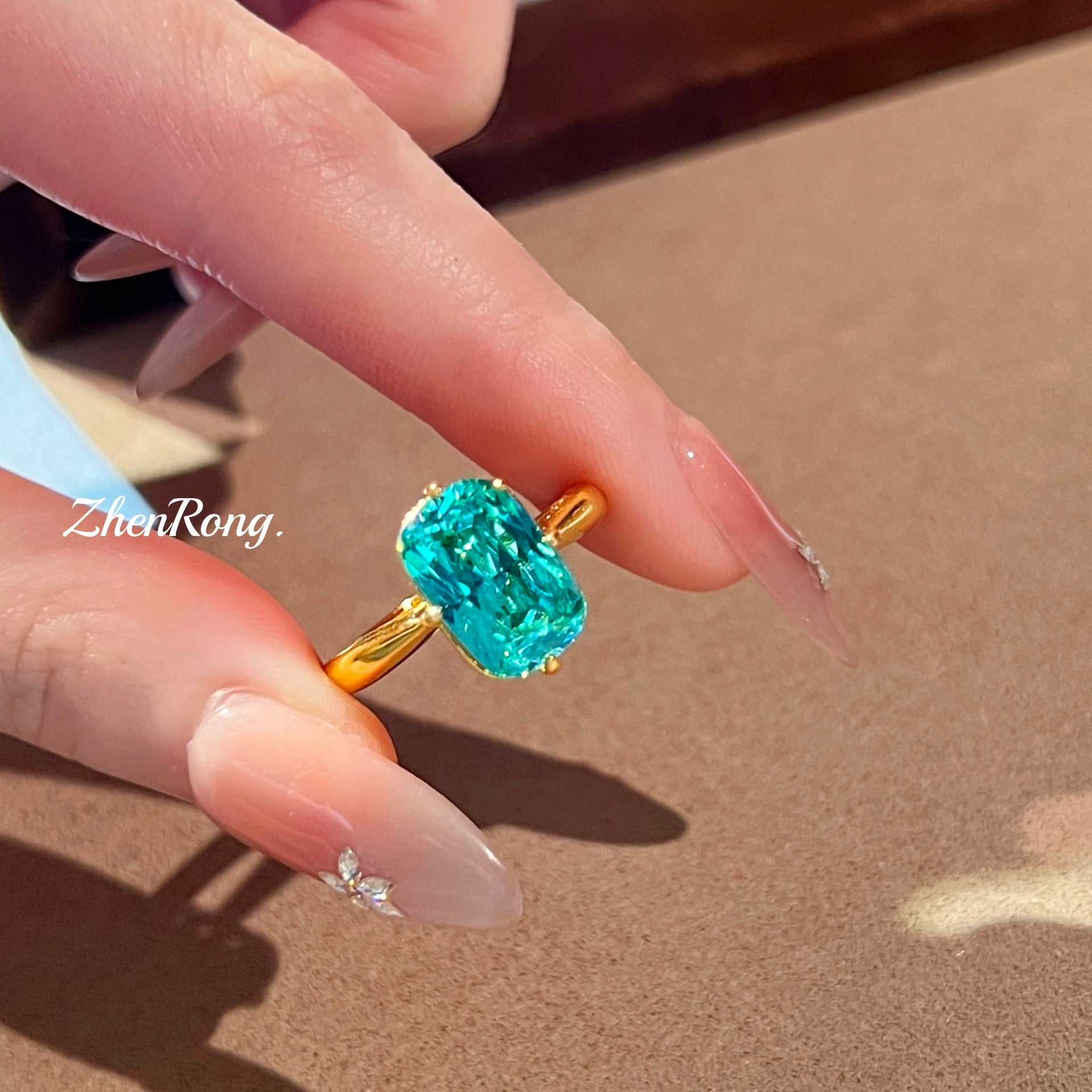 Retro Paraiba Ring mit Aquamarin CZ