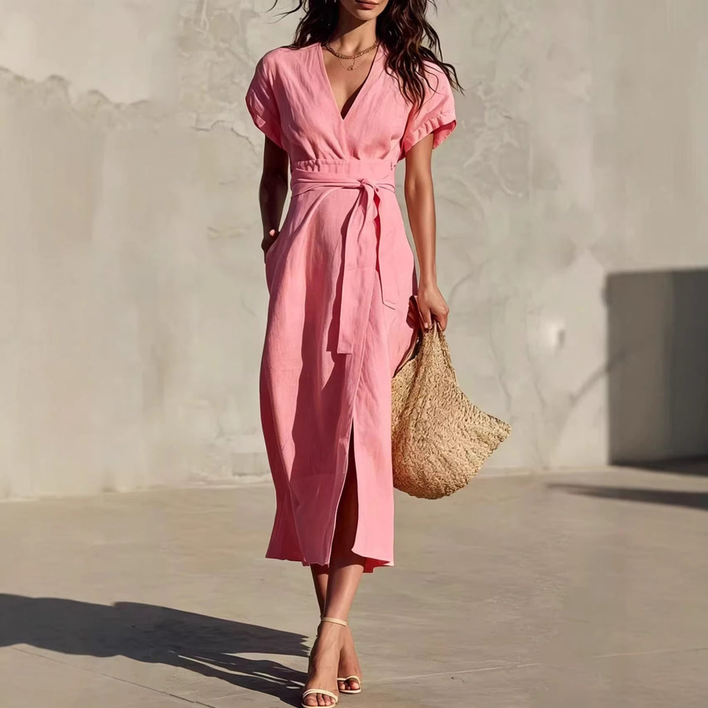 Midi-Kleid mit V-Ausschnitt & Taschen – Bild 9 | LuxeStyle