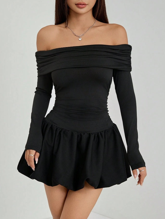 Einfarbiges One-Shoulder Minikleid mit langen Ärmeln