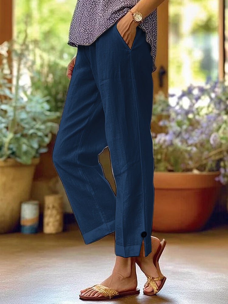 Leichte Leinen-Baumwollhose mit geradem Bein