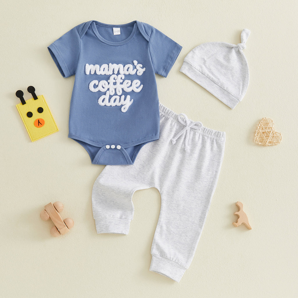 Baby‑Set mit Stickerei – Kurzarm‑Body, lange Hose, Hut | LuxeStyle