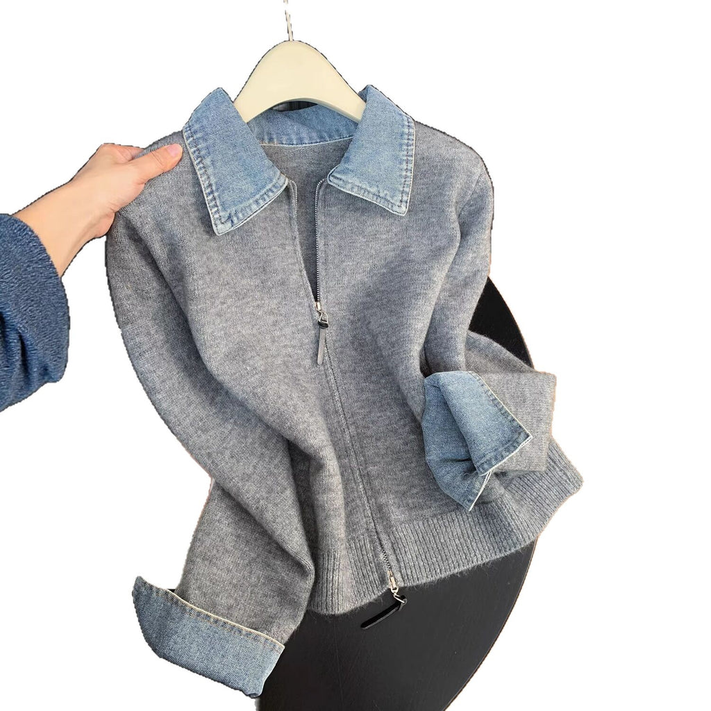 Retro Denim Strick-Cardigan