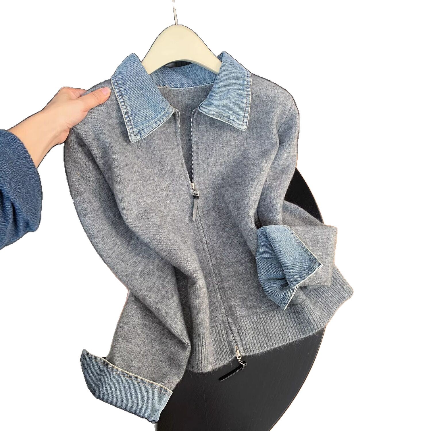 Retro Denim Strick-Cardigan