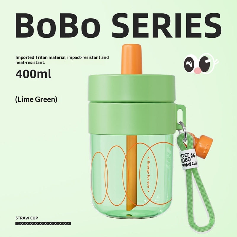 Bobo Strohflasche 400 ml mit Deckel und Trageband