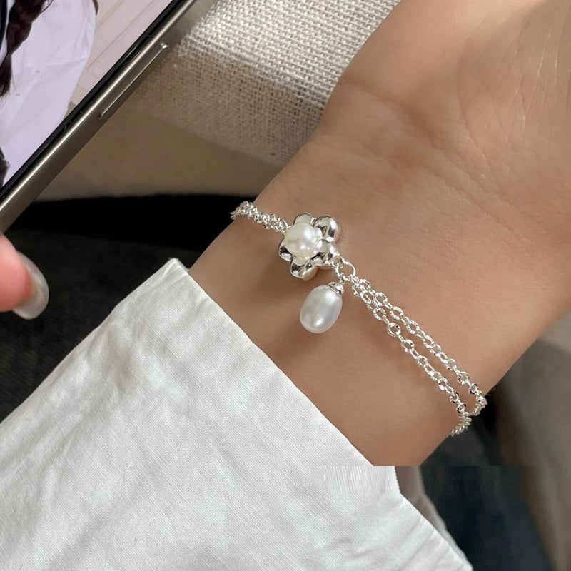 S925 Sterling Silber Perlenblumen Armband – Bild 4 | LuxeStyle