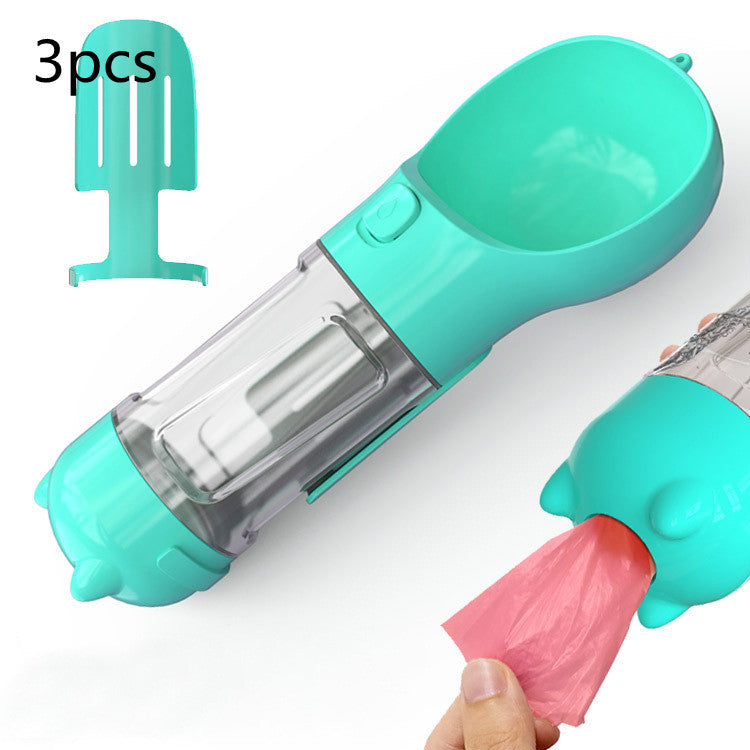 3-in-1 Hunde Trinkflasche mit Futterbox & Müllbeutel