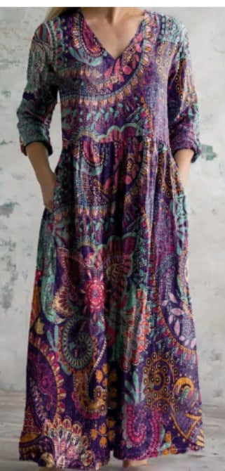 Bedrucktes Oversize-Kleid mit V-Ausschnitt – Bild 2 | LuxeStyle