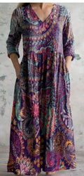 Bedrucktes Oversize-Kleid mit V-Ausschnitt – Bild 3 | LuxeStyle