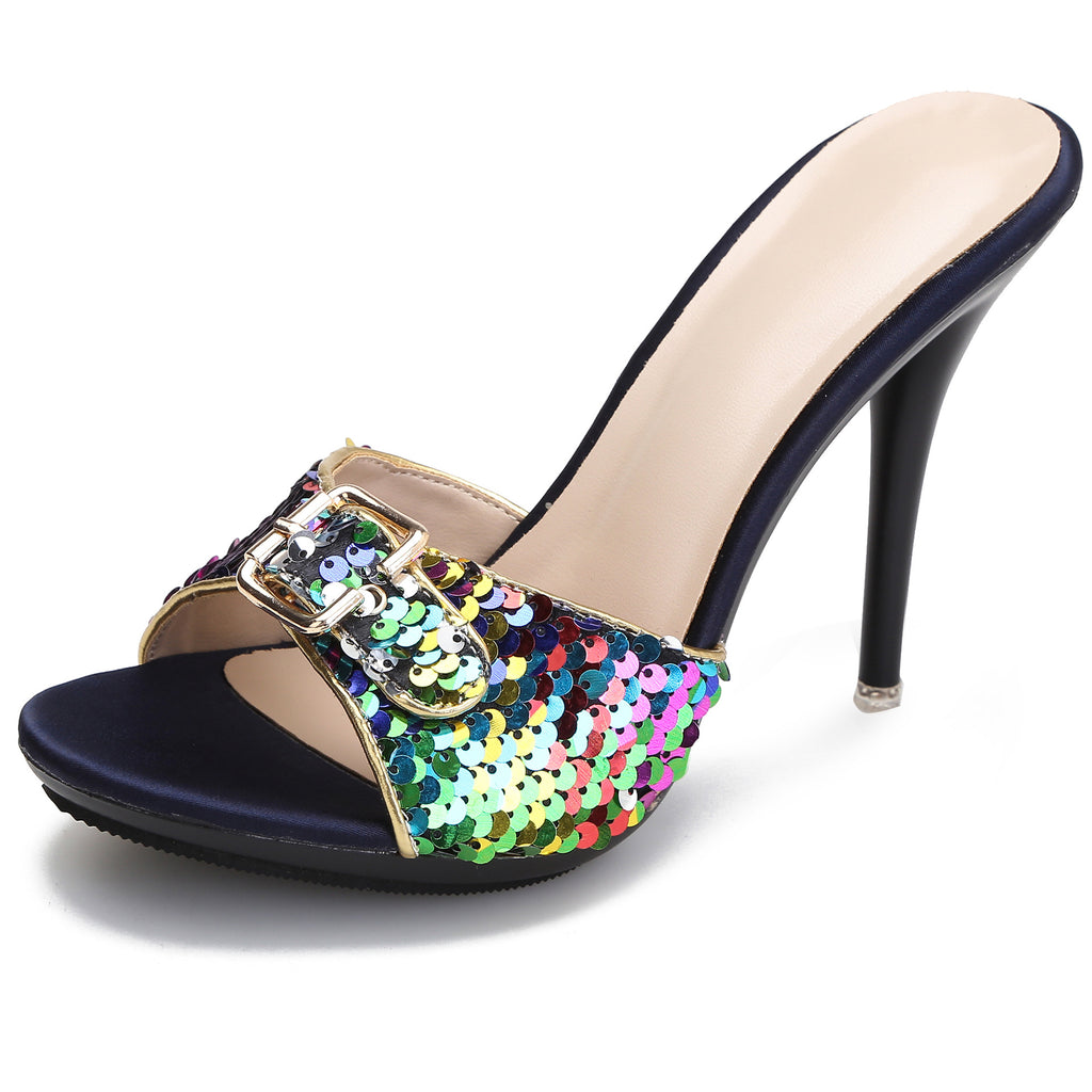 Sandalen mit Schlangenmuster und eckiger Schnalle | LuxeStyle