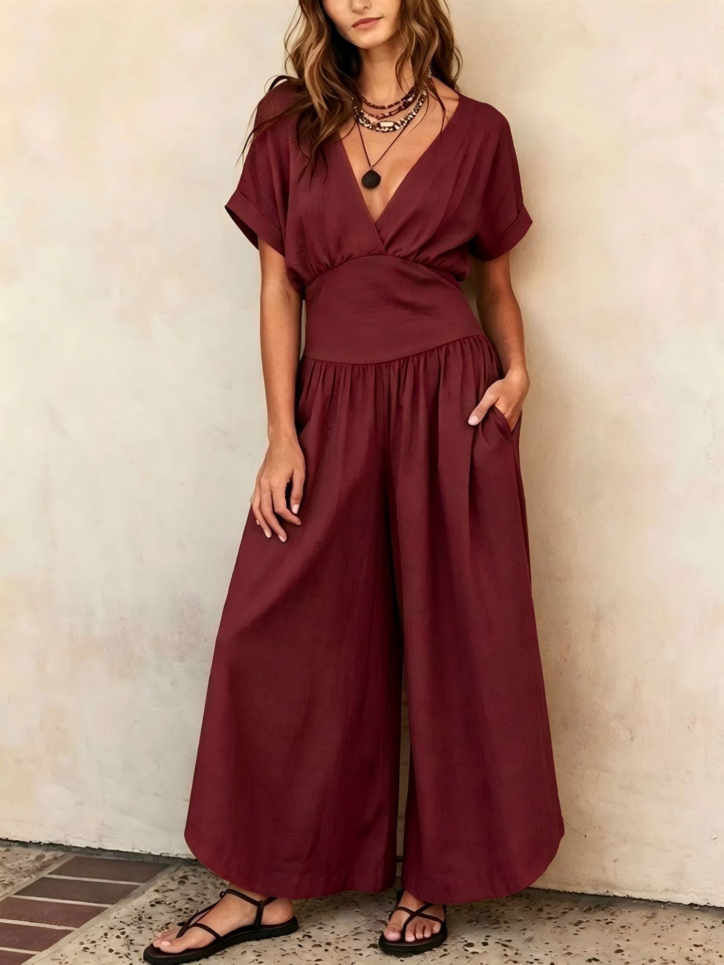 Eleganter V-Ausschnitt Jumpsuit für Damen