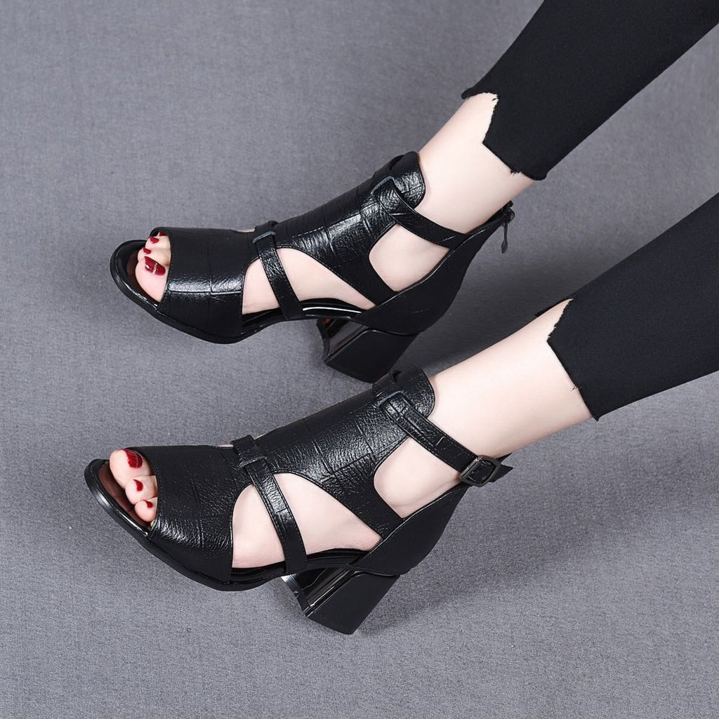 Sandalen Peep Toe Hollow-out One-word Wedge – Bild 6 | LuxeStyle
