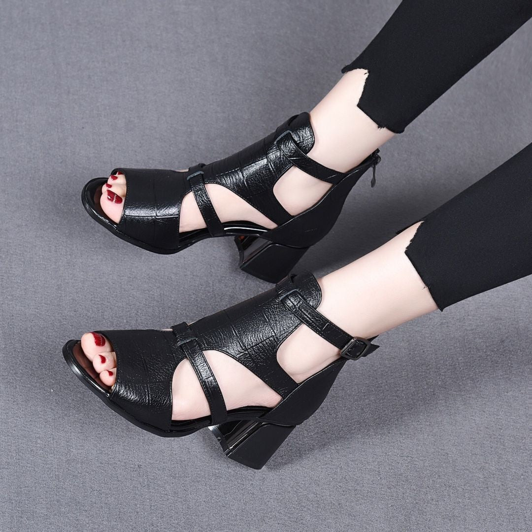 Sandalen Peep Toe Hollow-out One-word Wedge – Bild 6 | LuxeStyle