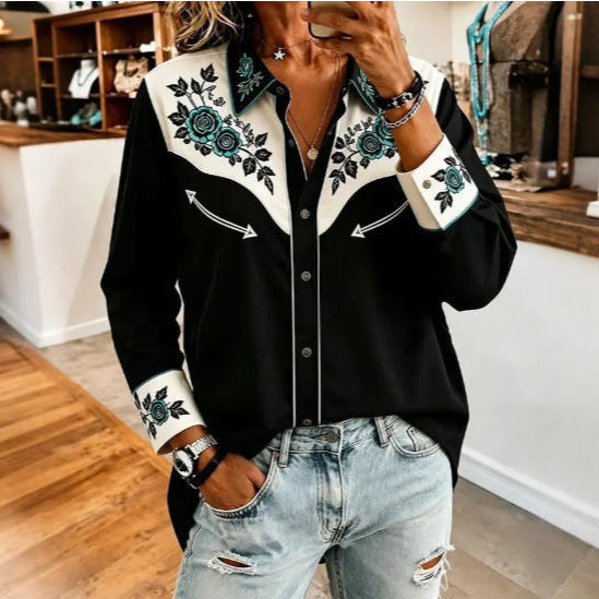 Damen bedrucktes Jeanshemd mit langen Ärmeln
