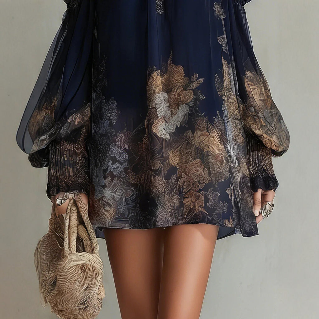 Boho-Minikleid mit Print und Volants