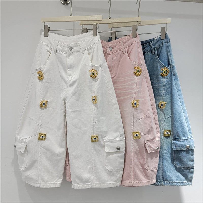 Weite Jeans mit Metall-Applikation