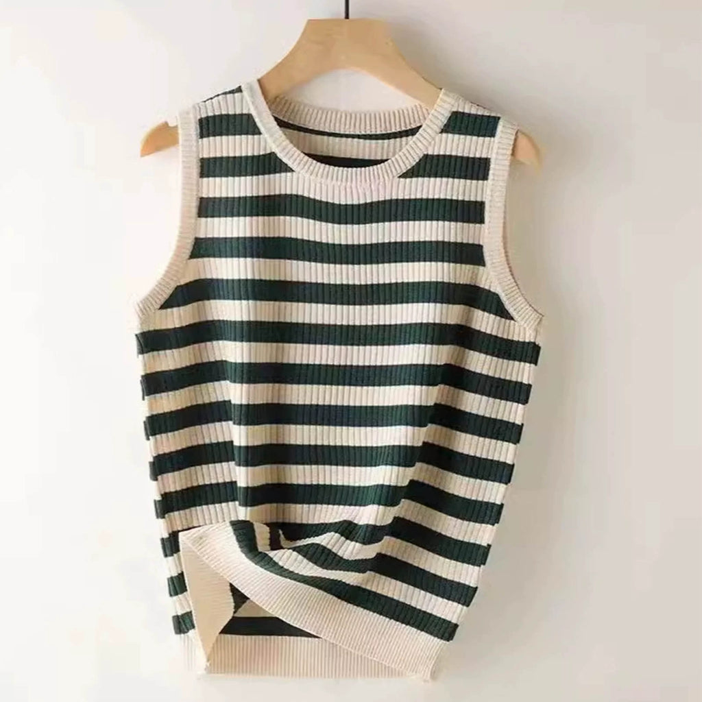Gestreiftes Stricktop mit Rundhals