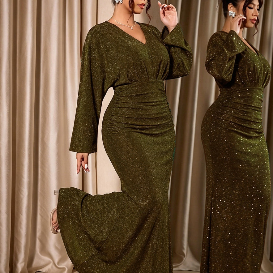Pailletten V-Ausschnitt Kleid für kurvige Frauen – Bild 7 | LuxeStyle