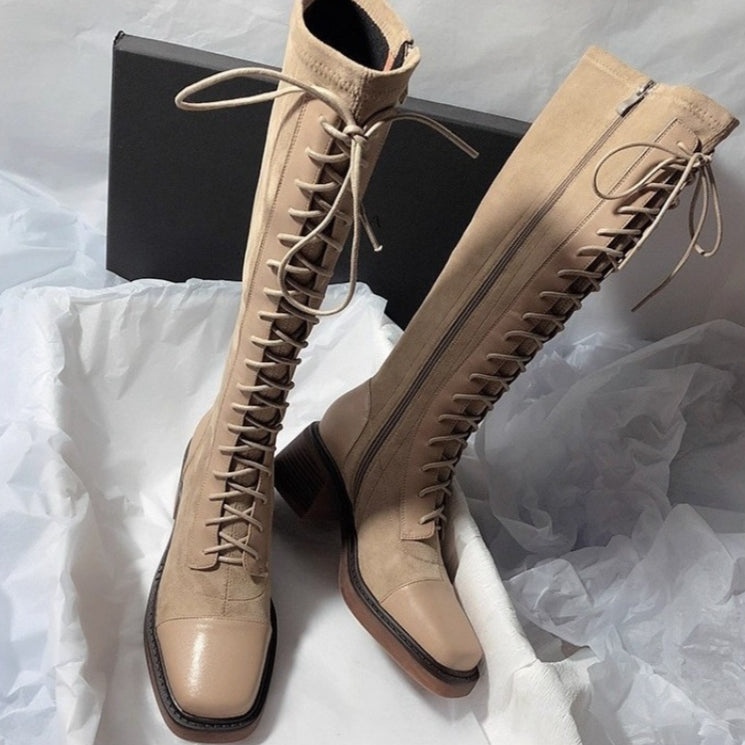 Gestickte Rundzehen Hochstiefel Damen