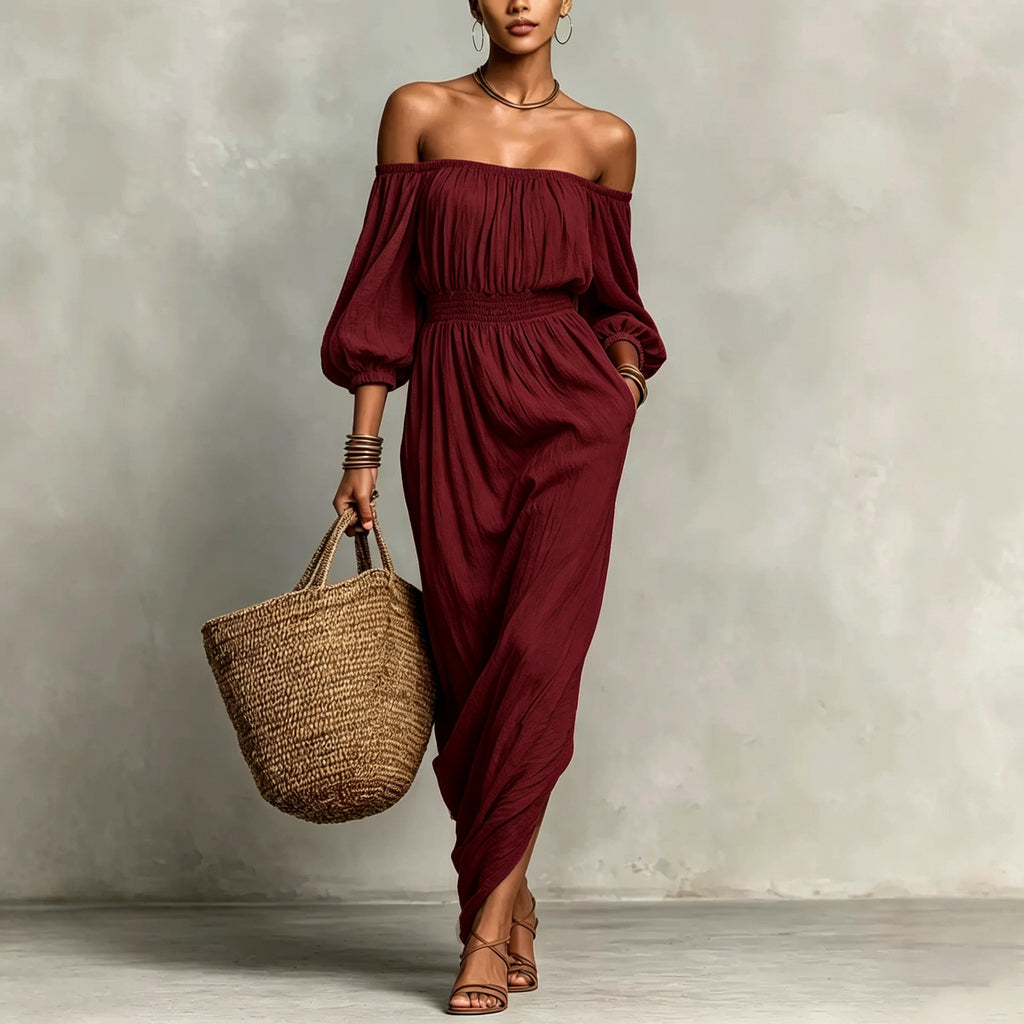 Off-Shoulder Freizeitkleid Uni – Bild 7 | LuxeStyle