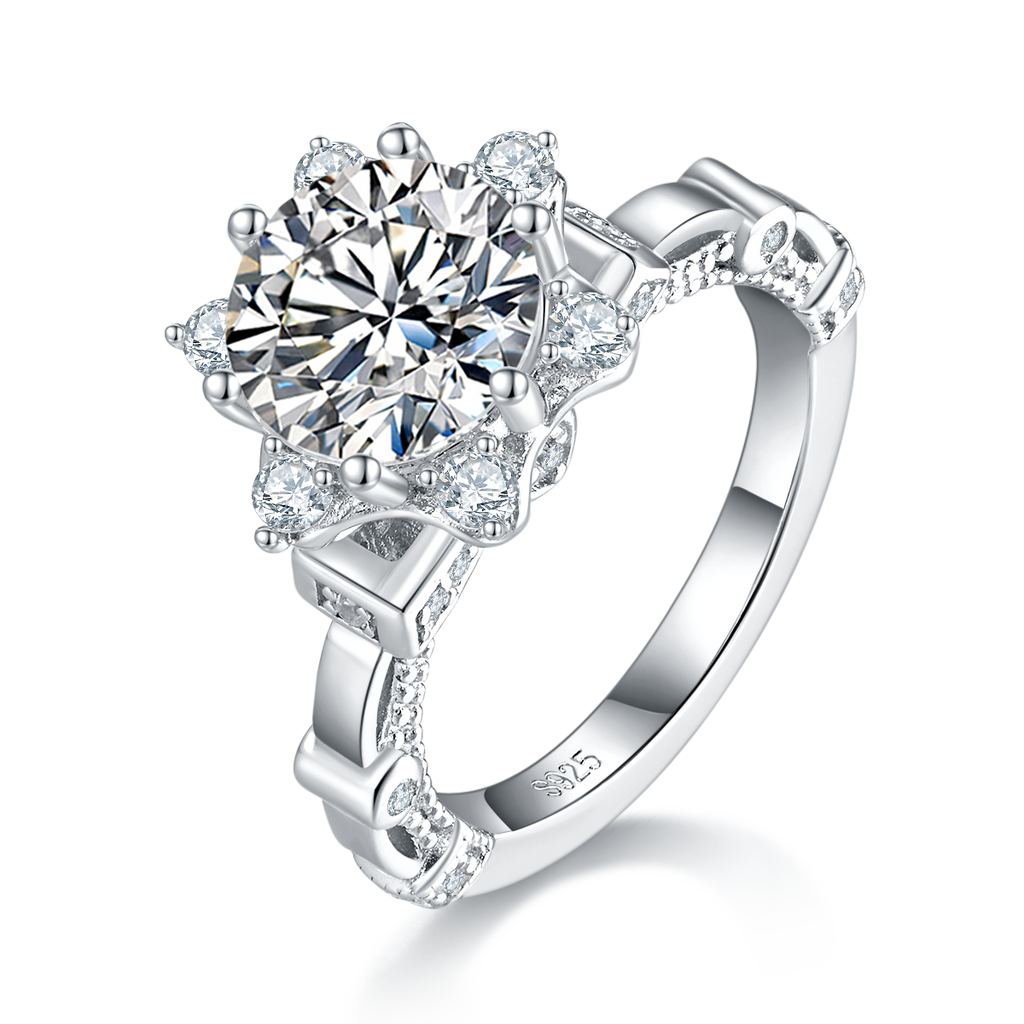 S925 Sterling Silber Moissanit Ring mit Stern-Halo