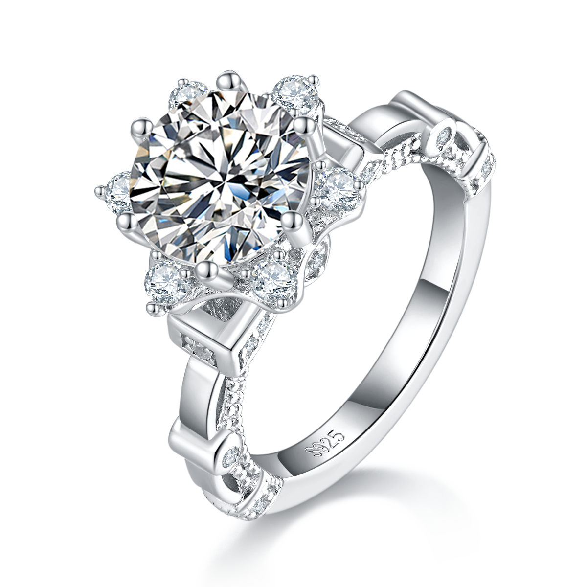 S925 Sterling Silber Moissanit Ring mit Stern-Halo