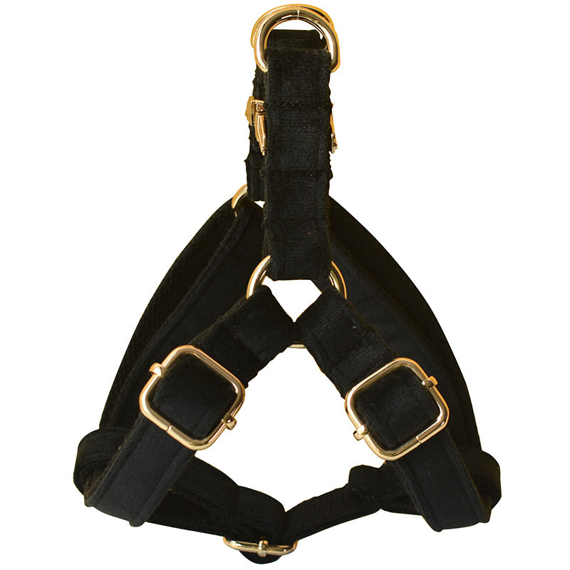 Hundegeschirr aus schwarzem Flanell mit goldener Schnalle – Bild 2 | LuxeStyle
