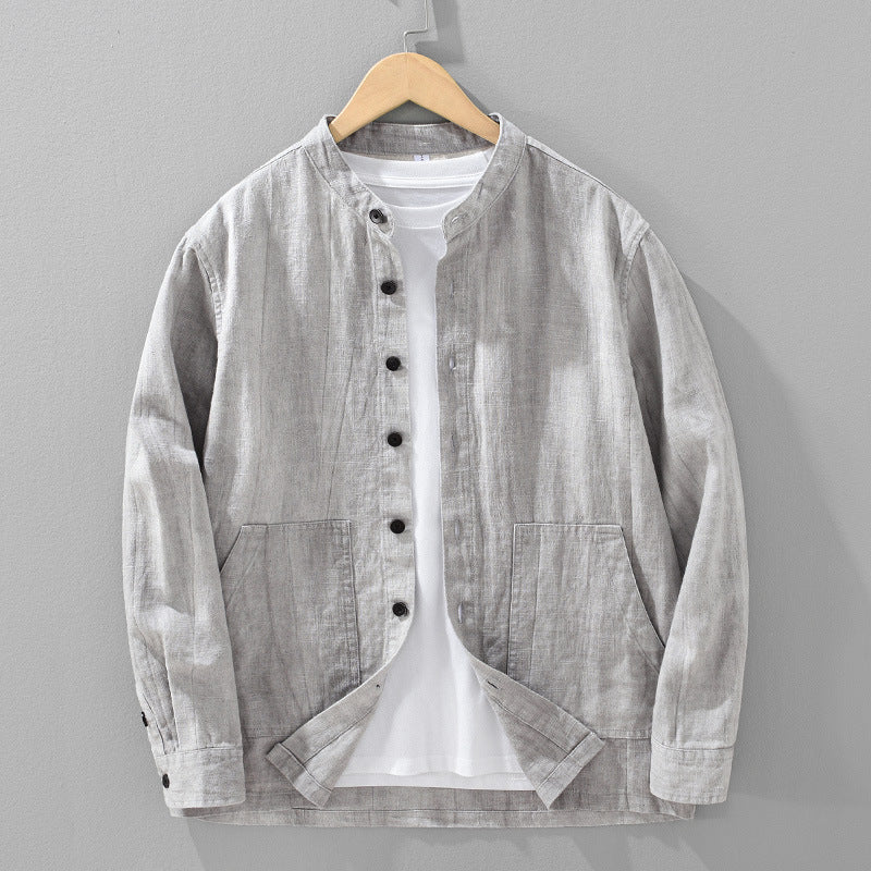Herren Leinenhemd mit Stehkragen – Bild 4 | LuxeStyle
