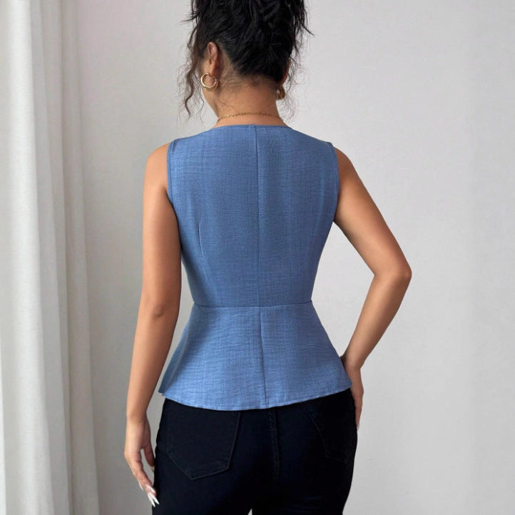 Blaues, schlankes, button‑basiertes Shirt – Bild 2 | LuxeStyle
