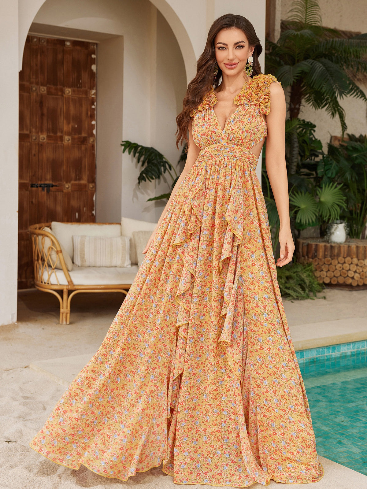 Elegantes Chiffonkleid mit Blumenprint und Spitze – Bild 5 | LuxeStyle
