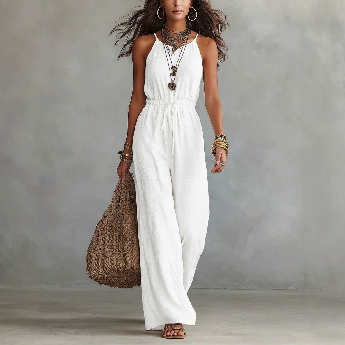 Casual Jumpsuit mit weitem Bein und Spaghettiträgern