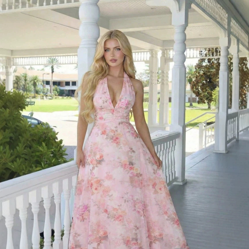 Halter-V-Ausschnitt-Kleid