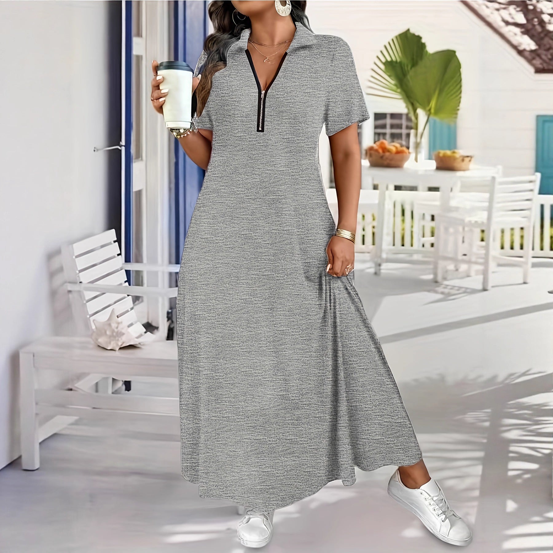 Einfaches Kurzarm-Kleid mit Reissverschluss