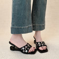 Schwarze offene Sandalen mit Mittelabsatz – Bild 9 | LuxeStyle