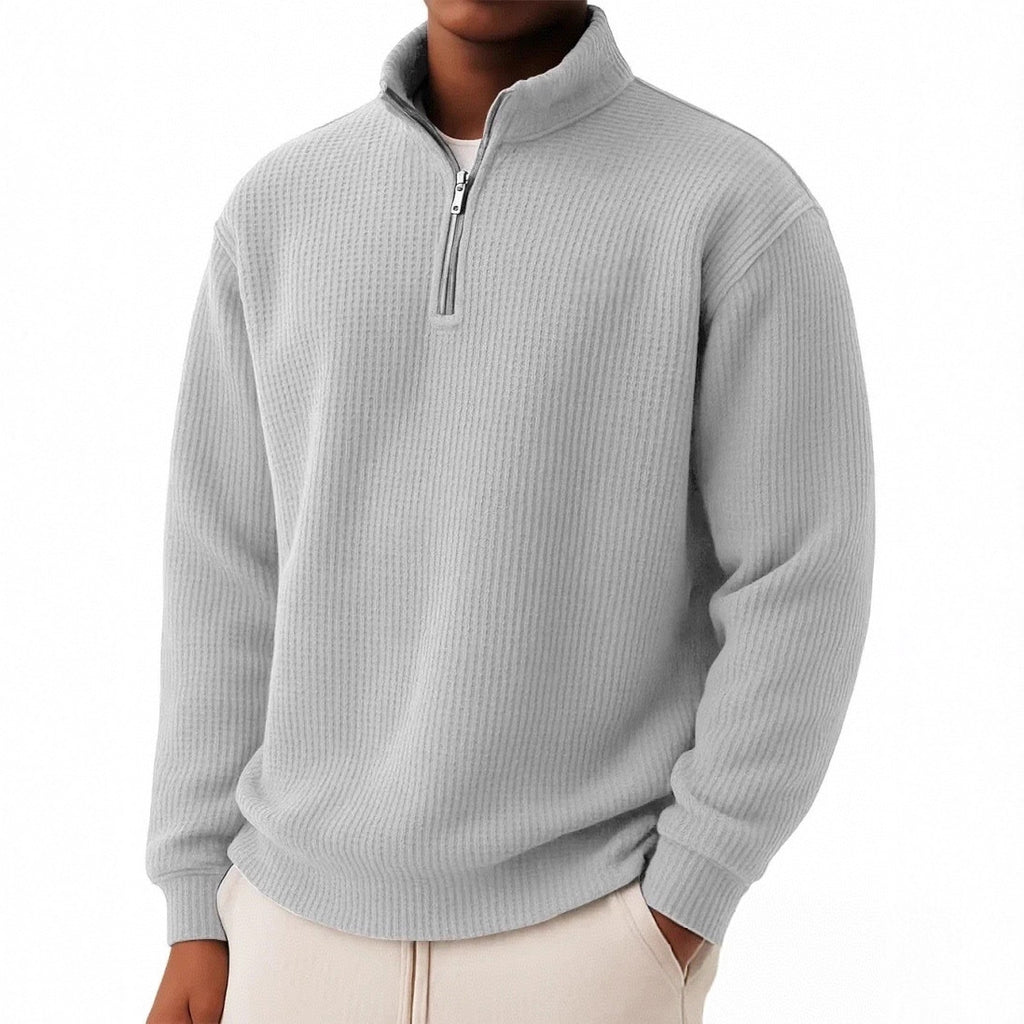 Waffelpiqué Langarm-Polo mit Reissverschluss