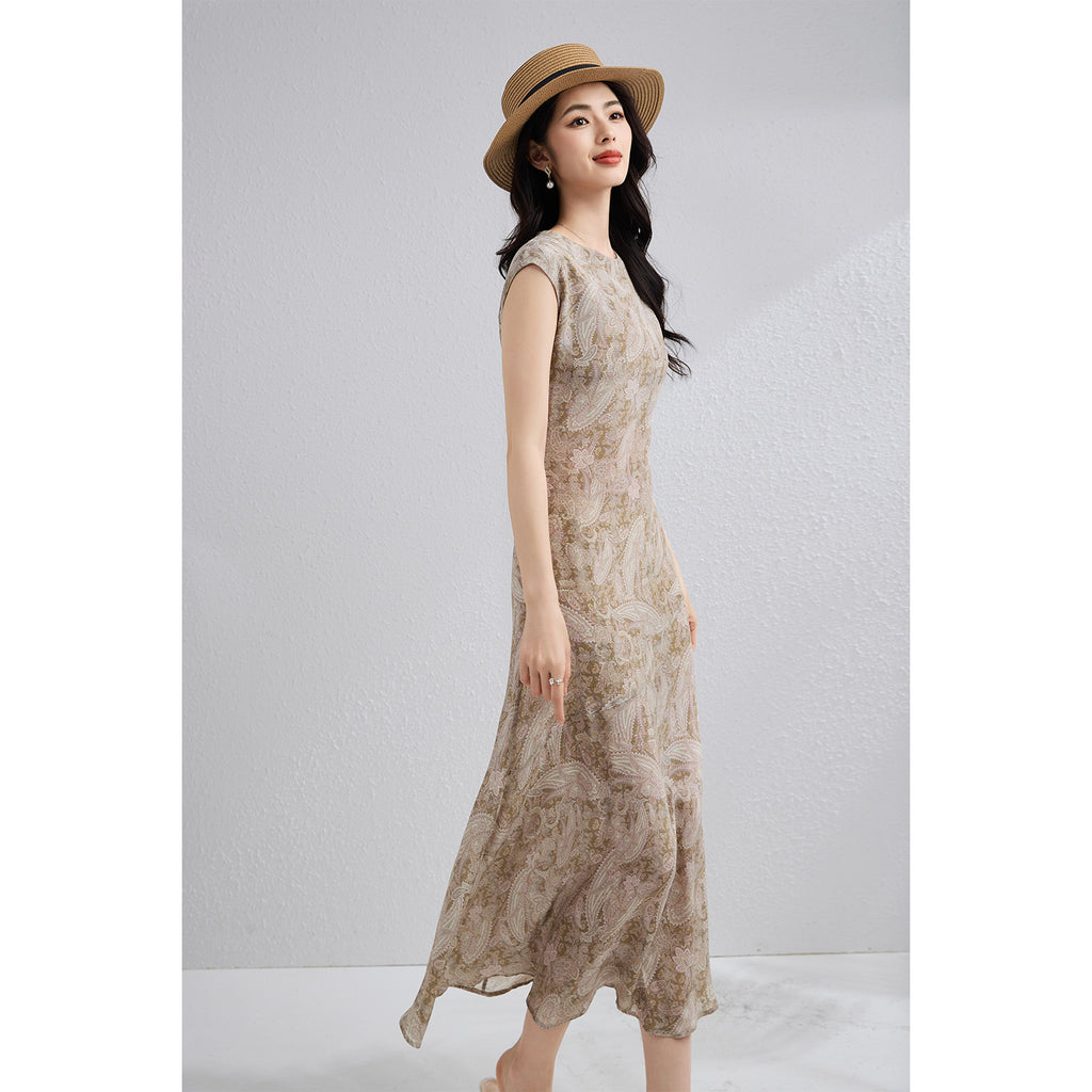 Elegantes, kurzärmliges Seidenkleid mit Rundhals – Bild 3 | LuxeStyle