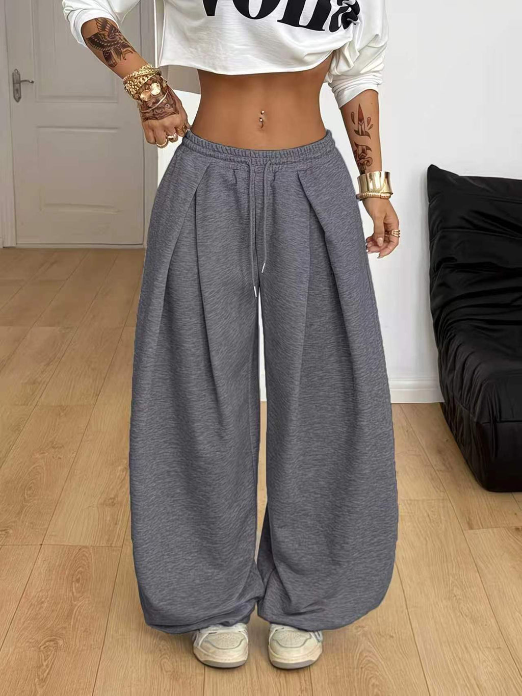High-Waist Wide Leg Stoffhose
