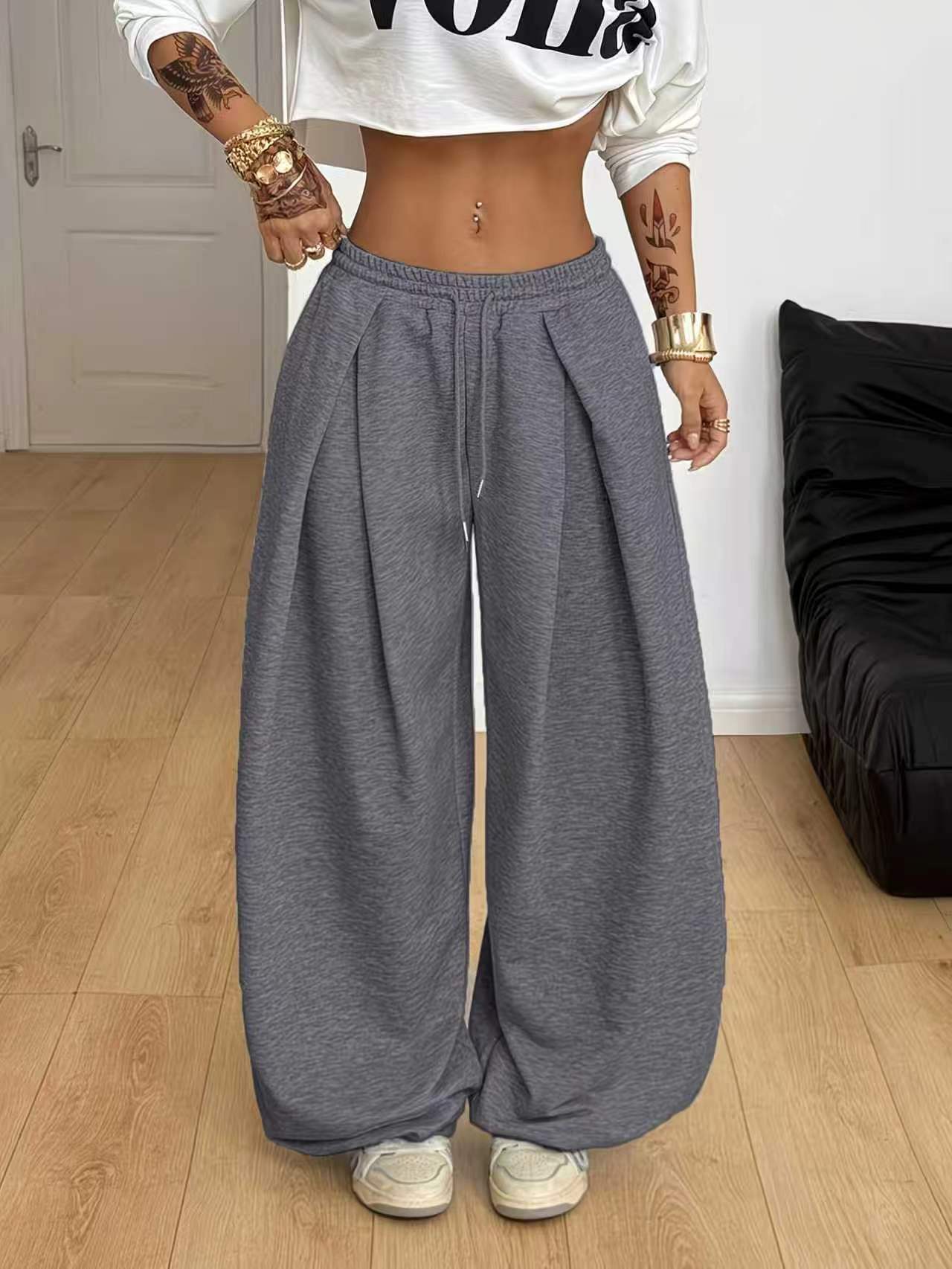 High-Waist Wide Leg Stoffhose