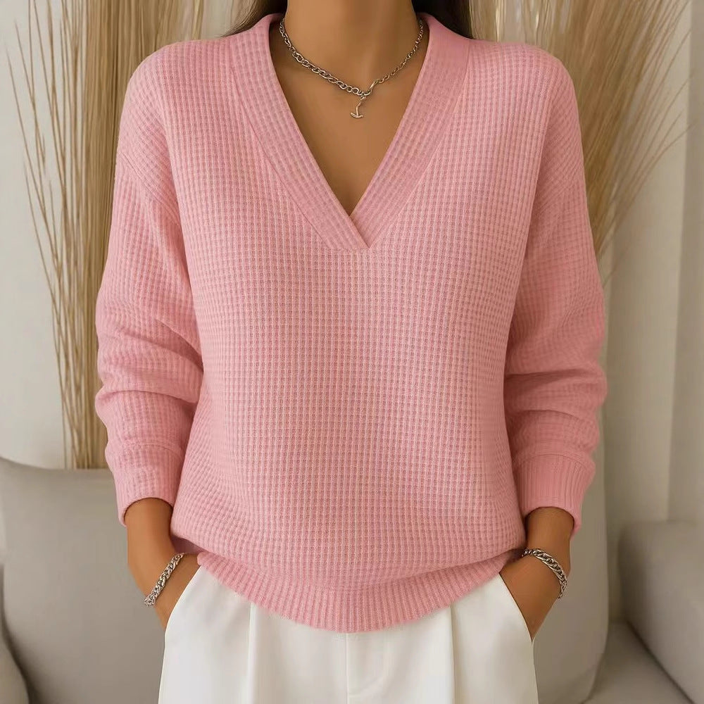 Casual Damen-Loose-Pulli Waffelmuster