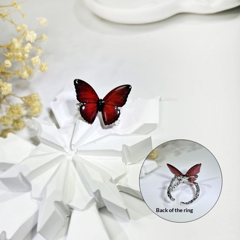 Verstellbarer offener Ring mit Schmetterling & Ranke