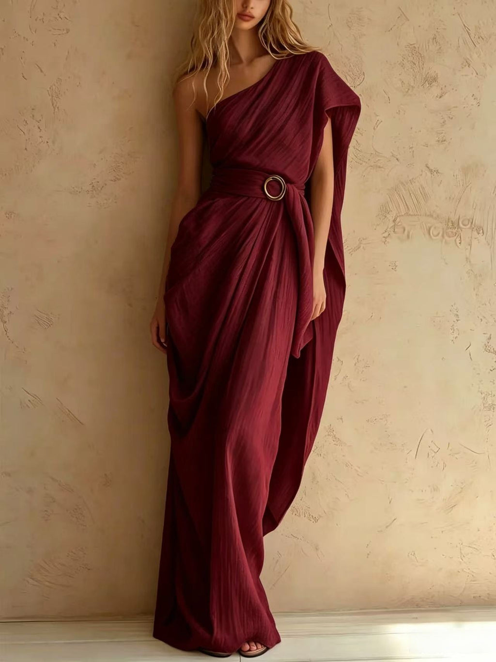 Elegantes Baumwoll-Leinen One-Shoulder Kleid – Bild 6 | LuxeStyle