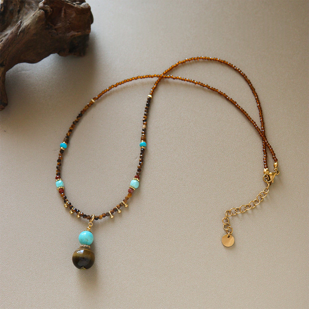 Tigeraugen-Perlenkette mit Turquoise-Anhänger – Bild 2 | LuxeStyle