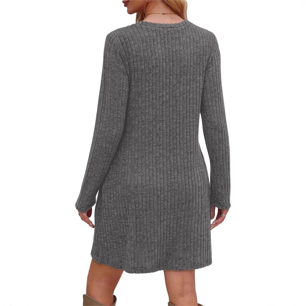 Geripptes Langarm-Freizeitkleid für Damen